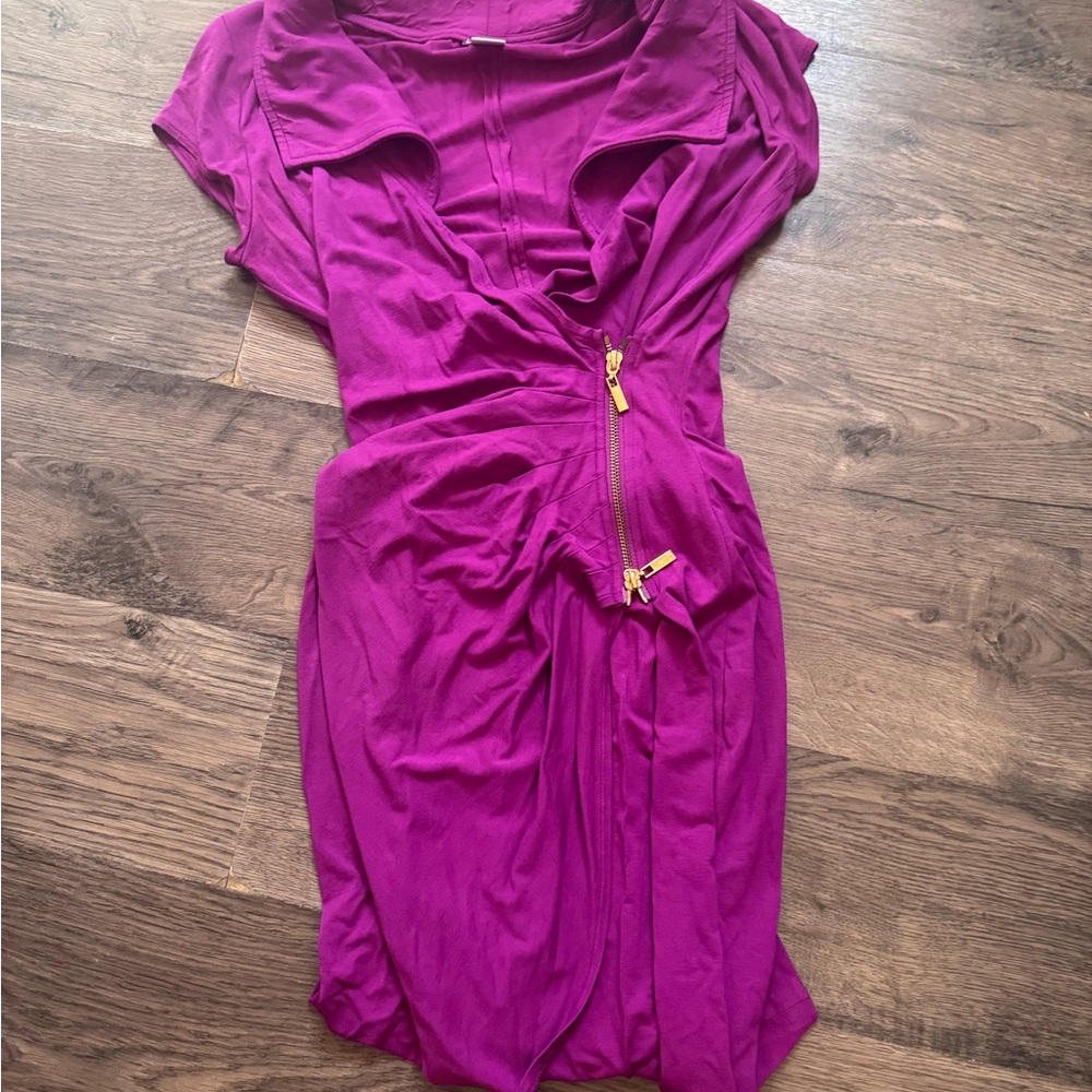 Cache Fuchsia Mini Dress with Gold Accents